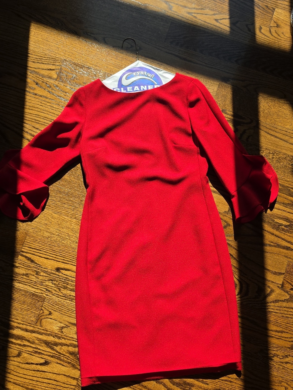 Karl Lagerfeld Red Long-Sleeve Sheath Dress with Flared Cuffs